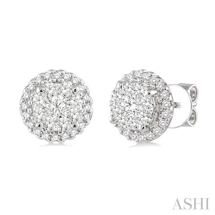 Drop Earrings with Floral Motifs -ROUND SHAPE HALO LOVEBRIGHT ESSENTIAL DIAMOND EARRINGS