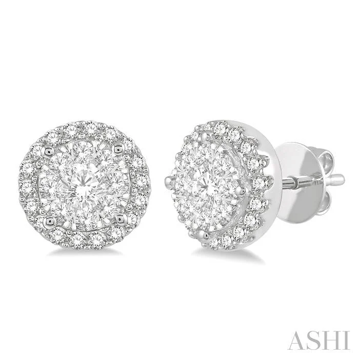 Drop Earrings for Travel Look -ROUND SHAPE HALO LOVEBRIGHT ESSENTIAL DIAMOND EARRINGS