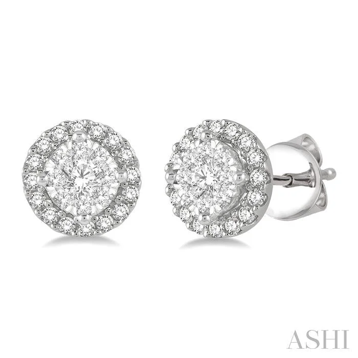 Drop Earrings for Gym Workout -ROUND SHAPE HALO LOVEBRIGHT ESSENTIAL DIAMOND EARRINGS