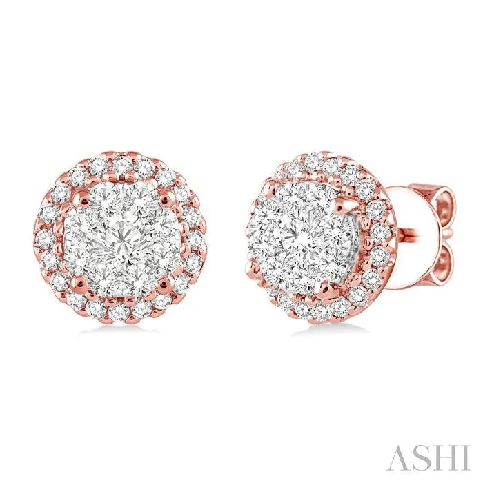 Drop Earrings for Yoga Session -ROUND SHAPE HALO LOVEBRIGHT ESSENTIAL DIAMOND EARRINGS