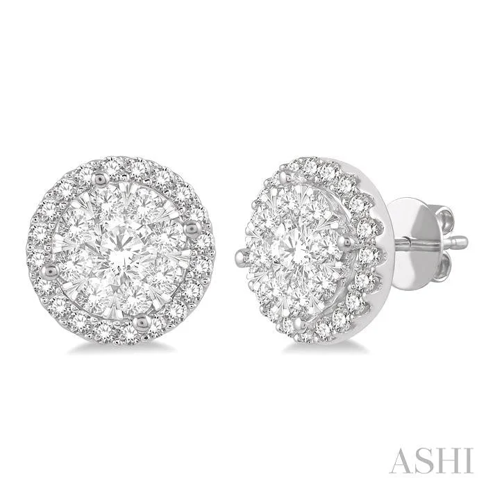 Drop Earrings for Wellness Routine -ROUND SHAPE HALO LOVEBRIGHT ESSENTIAL DIAMOND EARRINGS