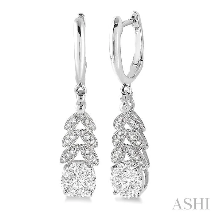 Drop Earrings with Leaf Motifs -ROUND SHAPE LOVEBRIGHT DIAMOND EARRINGS