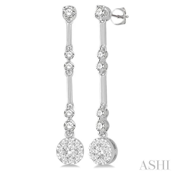 Drop Earrings with Vine Designs -ROUND SHAPE LOVEBRIGHT DIAMOND LONG EARRINGS