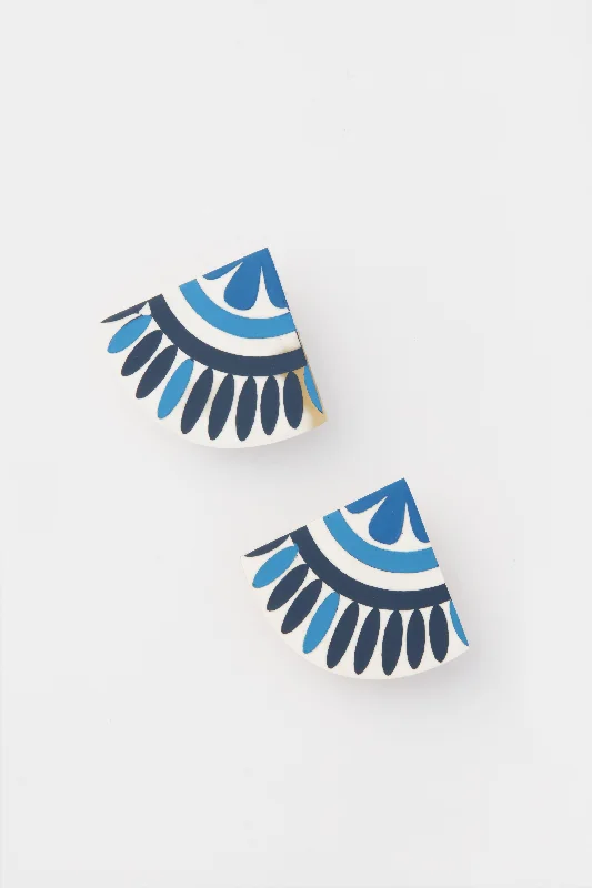 Drop Earrings with Abstract Designs -Sea Blue Tile Earrings