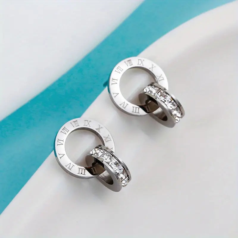 Drop Earrings with Enamel Coating -Silver Roman Numeral and CZ Earrings