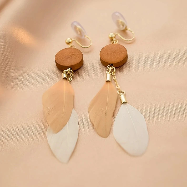 Heart Shaped Drop Earrings for Love -Super Mori Retro Fashion Feather Earrings