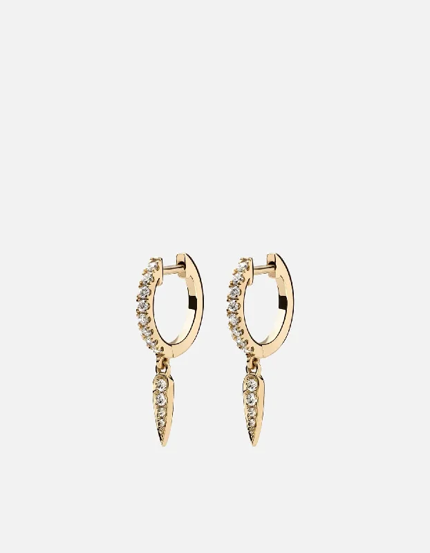 Drop Earrings with Crown Designs -Talon Huggie Earrings, 14k Gold Pavé