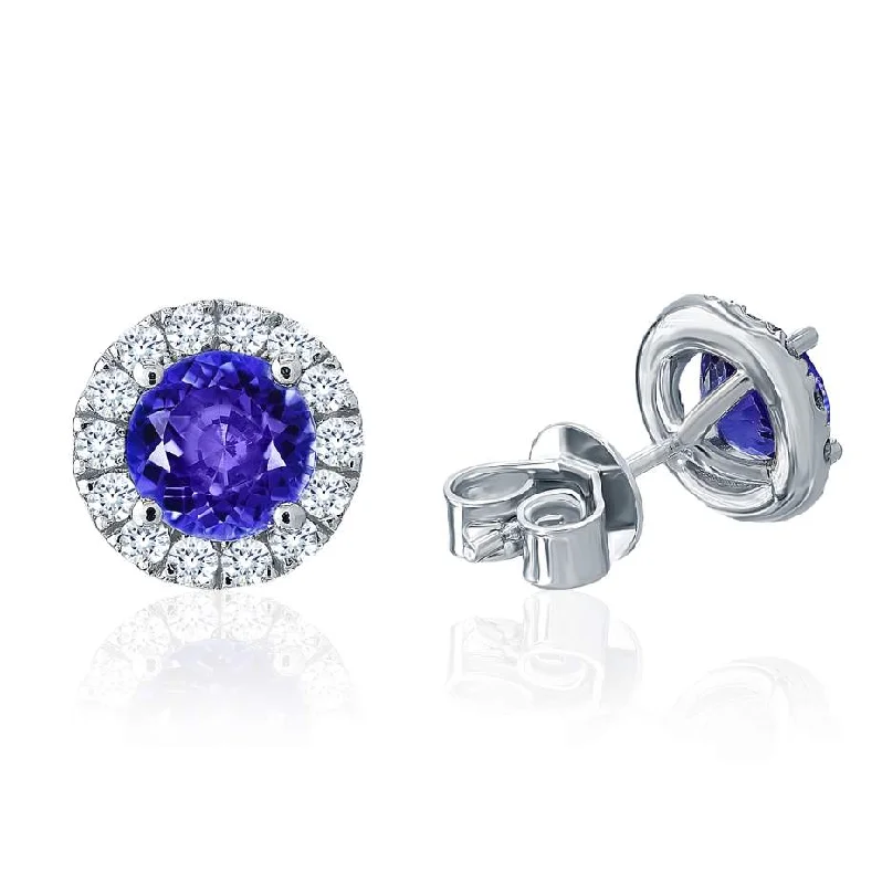 Drop Earrings with Wave Designs -Tanzanite And Diamond Stud Earrings