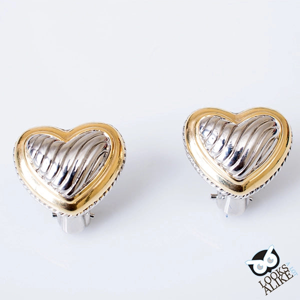 Punk Drop Earrings with Spikes -Textured Two-Toned Heart Earrings