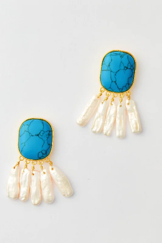 Drop Earrings with Star Motifs -Turquoise and Pearl Morgan Earrings