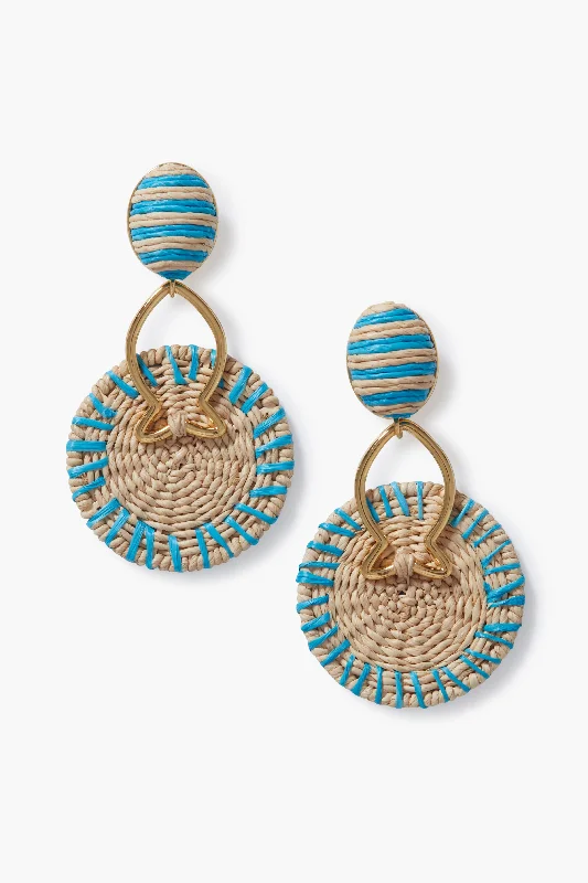 Drop Earrings with Chevron Designs -Turquoise Raffia Marlowe Earrings