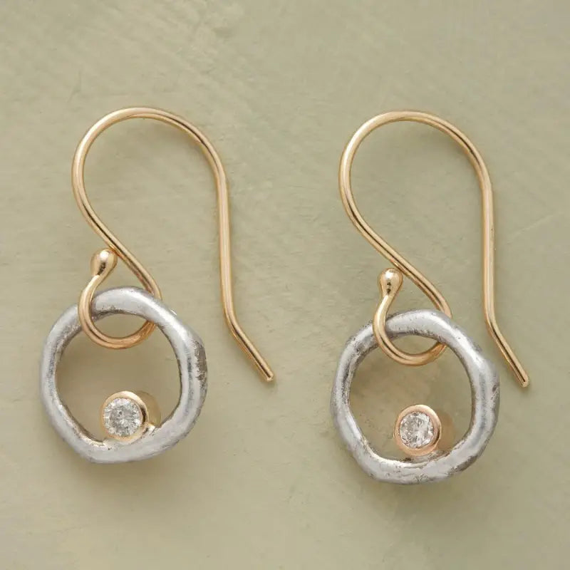 Tarnish Resistant Drop Earrings for Longevity -Two tone Crystal Circle Drop Earrings