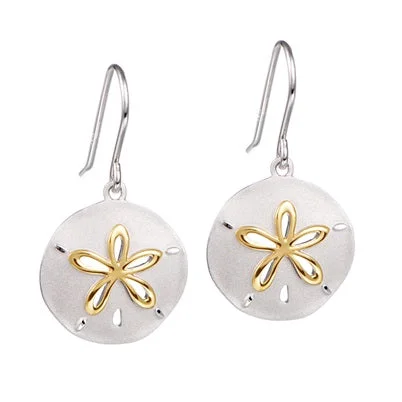 Drop Earrings with Chevron Designs -Two Tone Sand Dollar Earrings