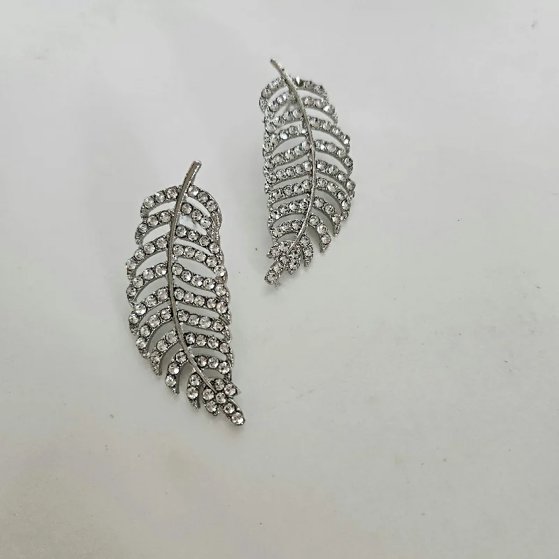 Contemporary Drop Earrings for Fashion -Vedazzling Leaf Silver Earrings