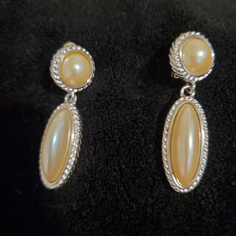 Screw Back Drop Earrings for Security -Vintage Chandelier Pearl Earrings